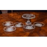 Lalique 'Nippon' glass comport and five side plates, each plate with stencilled 'R. Lalique' mark,