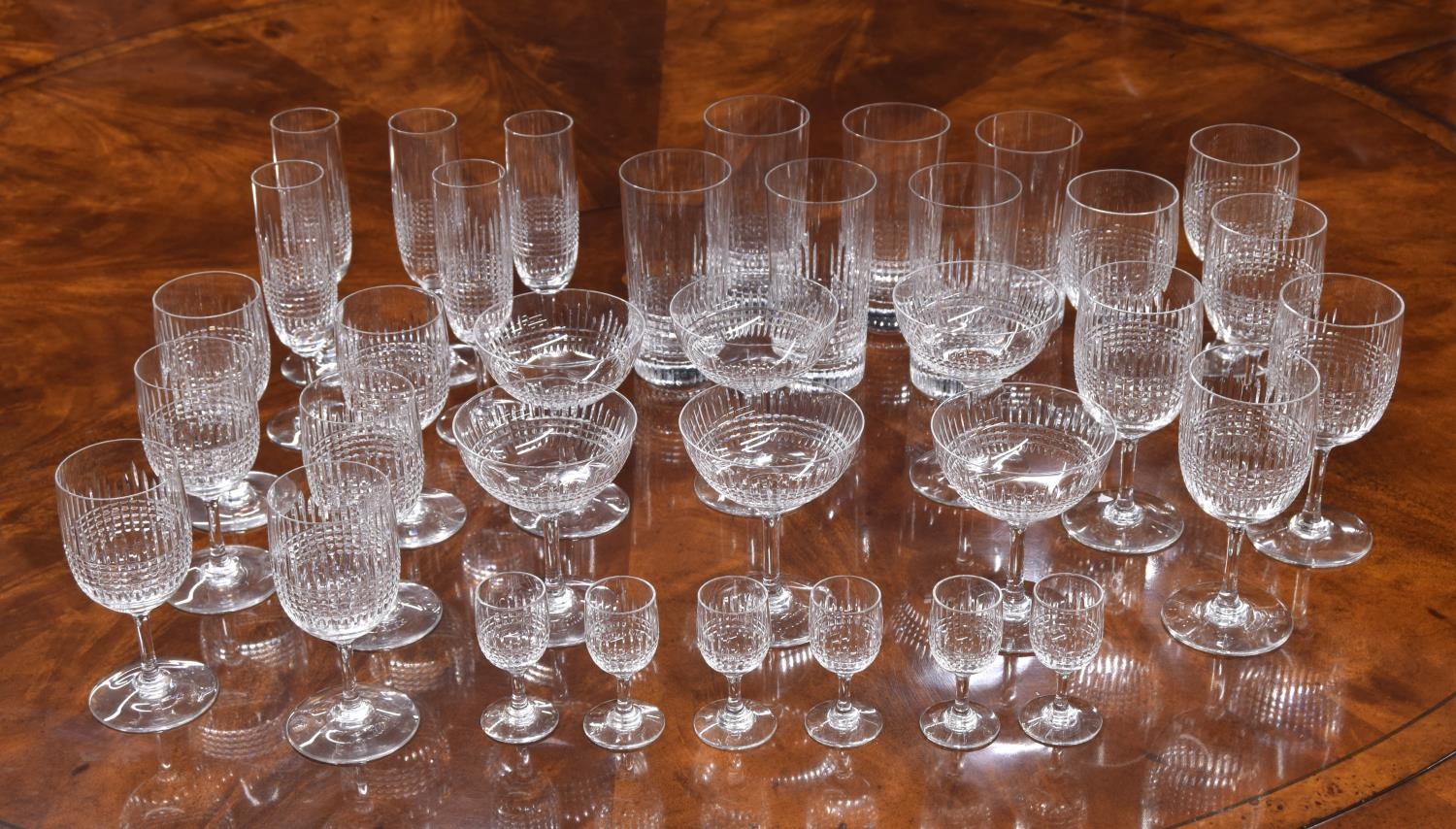 Baccarat 'Nancy' pattern drinking glasses comprising, six champagne coups, five flutes, six small - Image 2 of 3