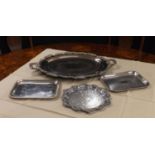 Good large silver plated engraved twin-handled serving tray, with a cast foliate shaped border