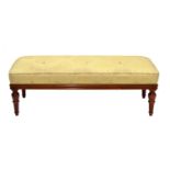 Good quality modern upholstered window seat in the Victorian style, with a fine cream silk damask