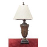 Decorative faux marble table lamp with a square leather effect tapered shade, 31.5" high approx