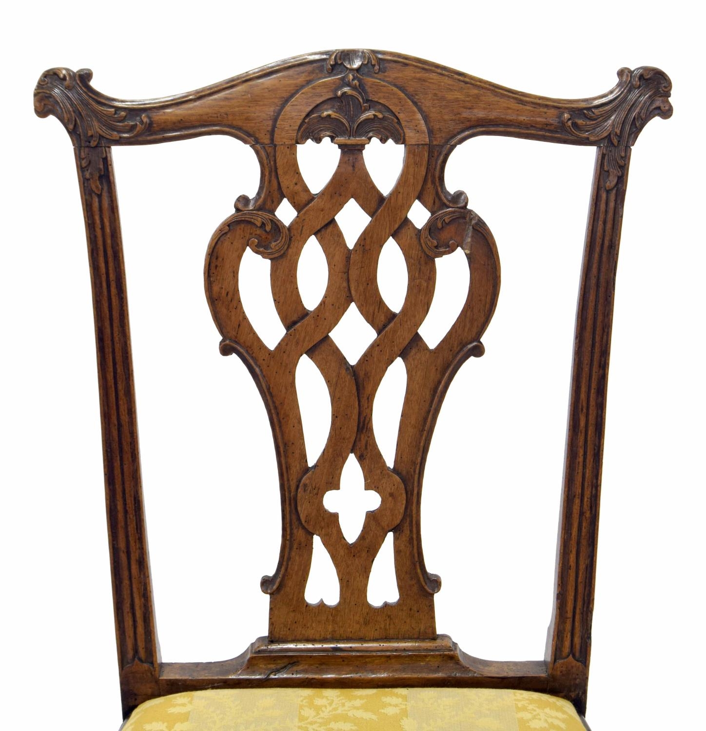 Georgian walnut dining chair, with a pierced and carved interlaced splat and drop-in seat, upon - Image 2 of 2