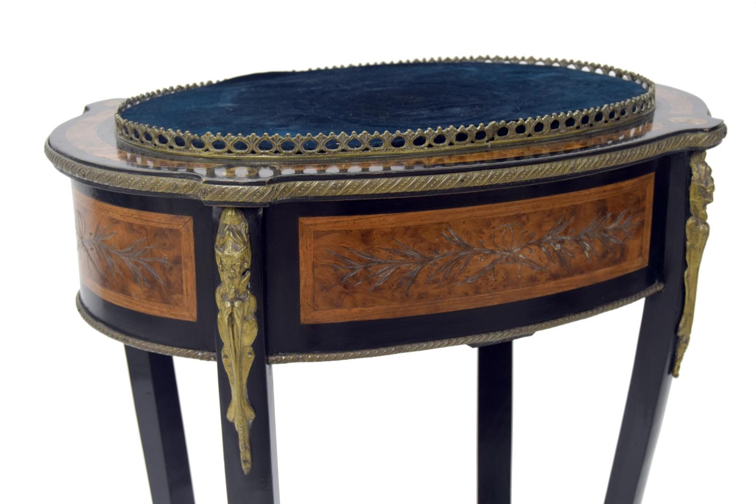 French late 19th century amboyna and ebonised oval jardinière stand, with applied classical gilt - Image 3 of 4