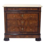 French 19th century walnut marble-top commode chest of drawers, with four graduated long drawers