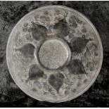 Lalique 'Vases' clear and frosted glass circular plate, moulded 'R.LALIQUE' mark, 9.25" diameter