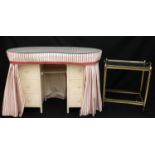 Fabric lined kidney shaped dressing table with a plate glass top, with six drawers to the kneehole