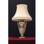 Noritake porcelain twin-handled table lamp with shade, decorated with flowers within gilded