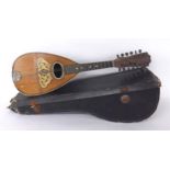 Twelve string bowl back mandriola, unlabelled, case