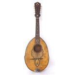 Interesting and unusual unlabelled pear shaped flatback mandolin, with classical inlay to the