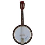 Marina banjo mandolin, with 8.5" skin, mother of pearl dot inlay to the resonator and an open peg