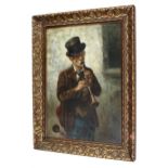 19th century Italian School - three-quarter length portrait of a man in a top hat playing a