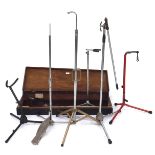 Wooden case containing a guitar stand, hi-hat stand, mic stand and cymbals stand etc