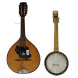 Boosey & Hawkes Excelsior pear shaped mandolin; also a Jedson ukulele banjo, case (2)