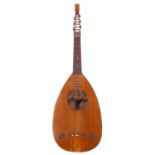 German lute guitar, circa 1900, with multi-section maple bowl back and spruce top (restorations)