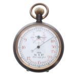 'The M.I.P Pat. app.for' cylinder gunmetal pocket timing stopwatch, unsigned gilt frosted cylinder