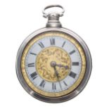 Early 19th century English 'motto dial' silver pair cased verge pocket watch, Birmingham 1825, the