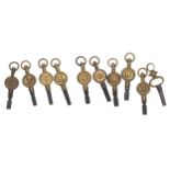 Collection of ten assorted pocket watch keys (10)