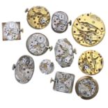 Seven Longines ladies wristwatch movements; together with a cal. 12.92 16 jewel wristwatch