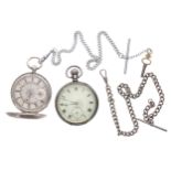 Swiss silver lever pocket watch with a curb link watch Albert chain, Birmingham 1919, Swiss 15 jewel