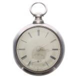 William IV English silver pair cased verge pocket watch, London 1838, the Massey III movement with