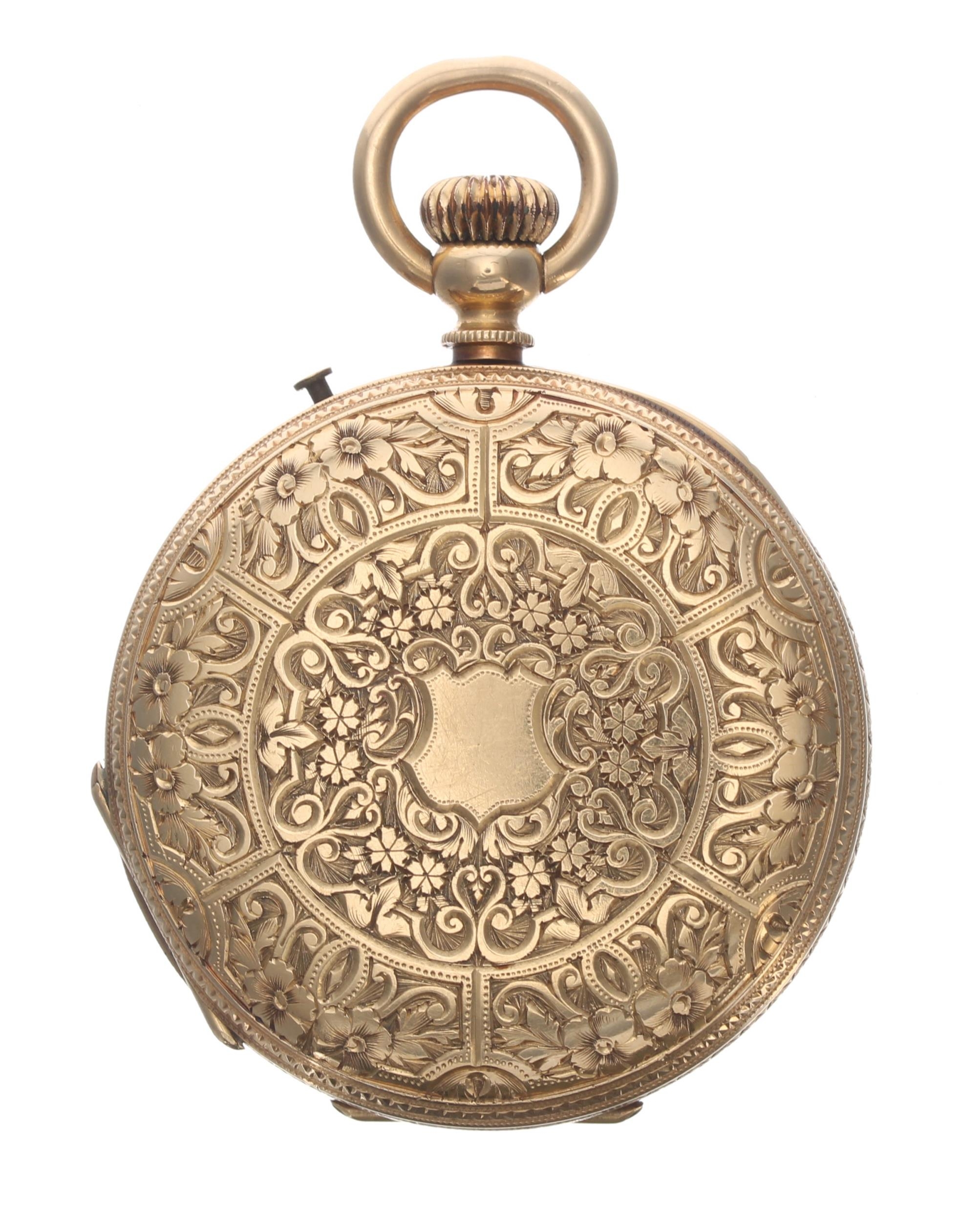 Attractive 18k and pink enamel cylinder half hunter pocket watch, gilt frosted bar movement with - Image 4 of 5