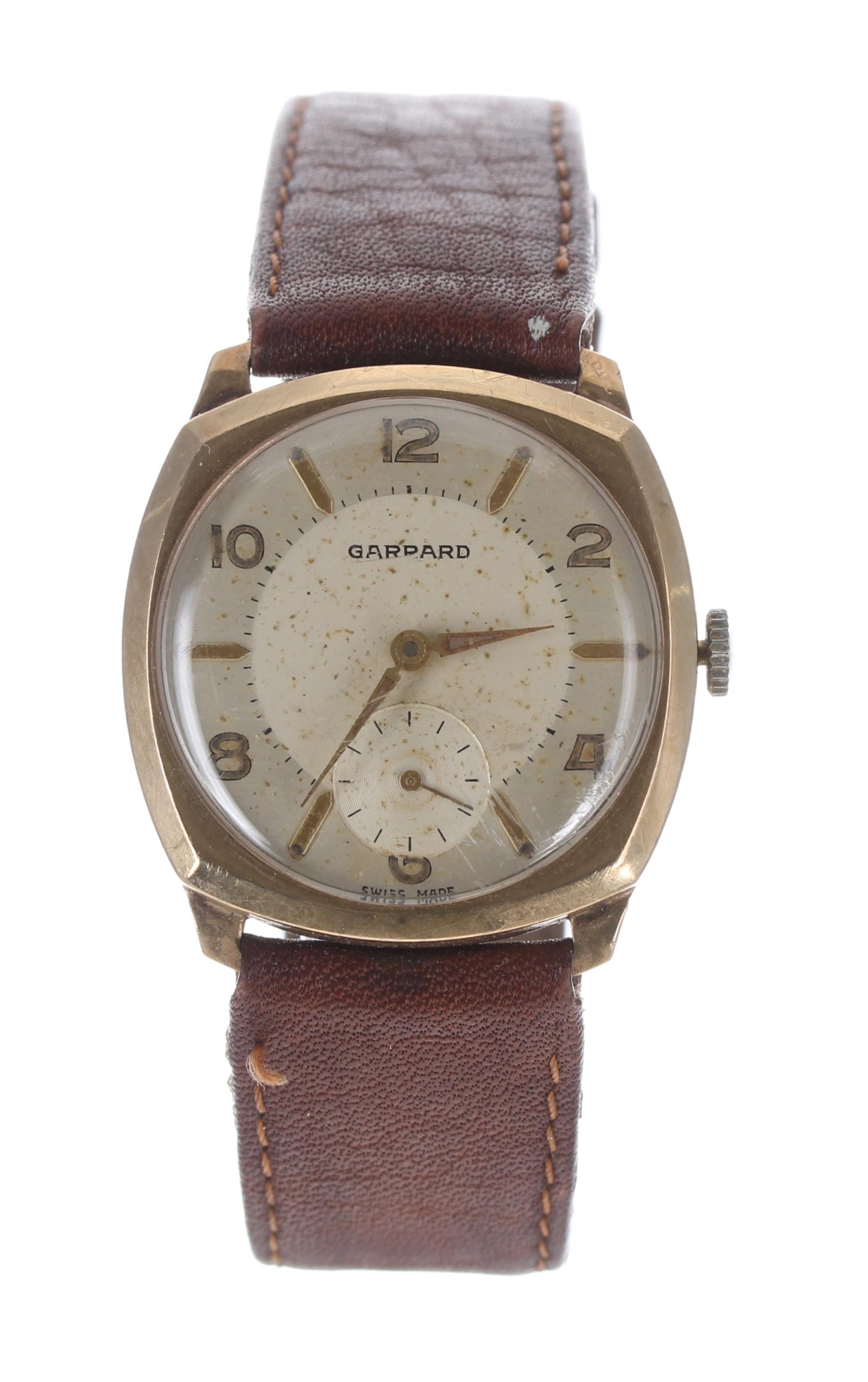 Garrard 9ct cushion case gentleman's wristwatch, Birmingham 1957, the signed circular silvered - Image 2 of 4