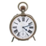 Nickel cased lever Goliath pocket watch by M M & co, frosted movement with compensated balance and