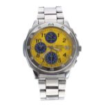 Seiko chronograph stainless steel gentleman's wristwatch, ref. V657-9010, yellow dial, quartz, 41mm