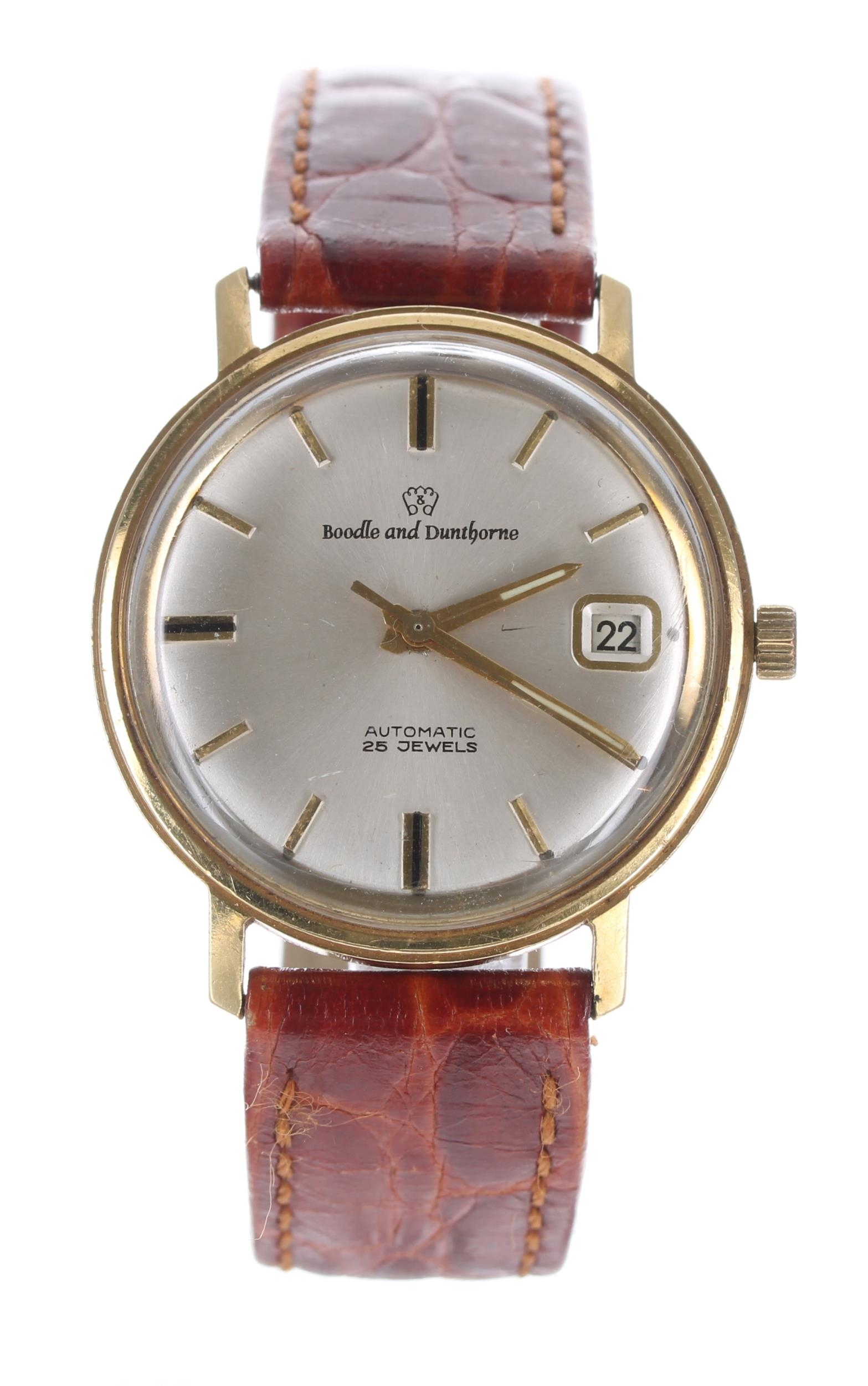 Boodle & Dunthorne 18ct automatic gentleman's wristwatch, case ref. 382847 983, import hallmarks for