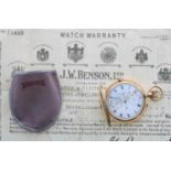 Good J.W. Benson 18ct centre seconds chronograph half hunter lever pocket watch, London 1930, the