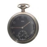 Rare Arsa German WWII 'Waffen-SS' nickel cased pocket watch, black dial with Arabic numerals and
