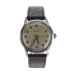 Cyma automatic stainless steel gentleman's wristwatch, circa 1950s, silvered dial with gilded Arabic