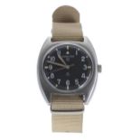 Hamilton British Military RAF pilot's stainless steel wristwatch, circa 1973, black dial with Arabic