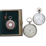 Silver fusee lever centre second chronograph pocket watch for repair, Chester 1877, no. 87810, 56mm;