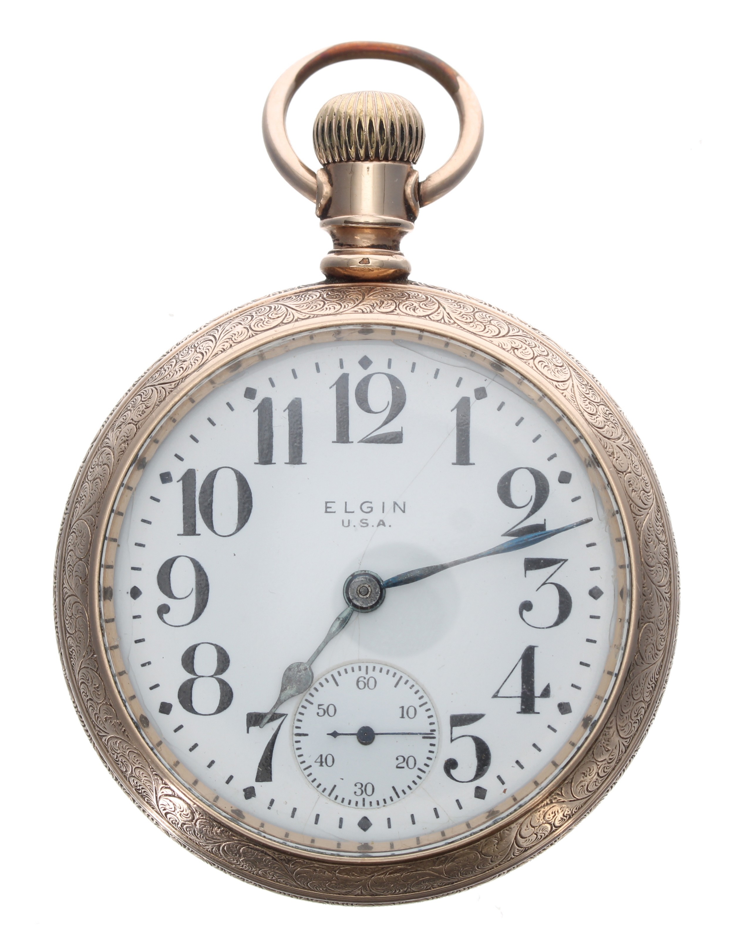 Elgin gold plated lever pocket watch, circa 1918, no. 21109270, signed dial with bold Arabic