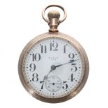 Elgin gold plated lever pocket watch, circa 1918, no. 21109270, signed dial with bold Arabic