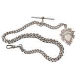 Late Victorian silver graduated curb watch Albert chain, each link stamped, with T-bar, clasp and