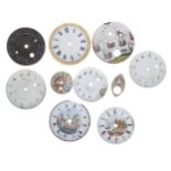 Eight assorted enamel verge pocket watch dials and two others