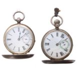 Waltham silver lever hunter engine turned pocket watch for repair, 51mm; together with an Elgin '