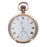 Waltham Traveler gold plated lever pocket watch, no. 12637687, circa 1903, signed dial with Roman