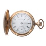 Good Waltham lever set gold plated hunter pocket watch, circa 1895, signed gilt frosted movement,