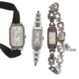 Silver rectangular wire-lug lady's wristwatch, rectangular silvered dial with Arabic numerals and