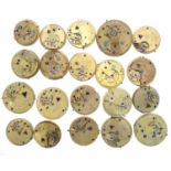 Twenty fusee lever pocket watch movements principally for repair to include makers Swinden & Sons;