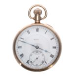 Rolex 9ct lever pocket watch, Birmingham 1928, the dial with Roman numerals, blued steel hands and