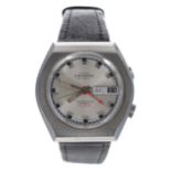 Swiss Emperor Alarm stainless steel gentleman's wristwatch, circa 1970s, silvered dial with day/date