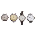 Four silver ladies wire-lug wristwatches for repair, 24mm, 26mm, 26mm, 25mm (three lacking straps)