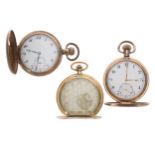 Drusus gold plated lever hunter pocket watch, 51mm; with two other gold plated lever hunter pocket