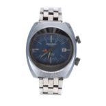 Memostar Alarm stainless steel vintage gentleman's wristwatch, oval blue dial with orange alarm