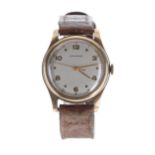 Crusader 9ct mid-size wristwatch, Birmingham 1947, silvered dial with Arabic numerals, dot markers