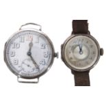 Silver wire-lug wristwatch, import hallmarks Edinburgh 1924, enamel dial, unsigned movement,